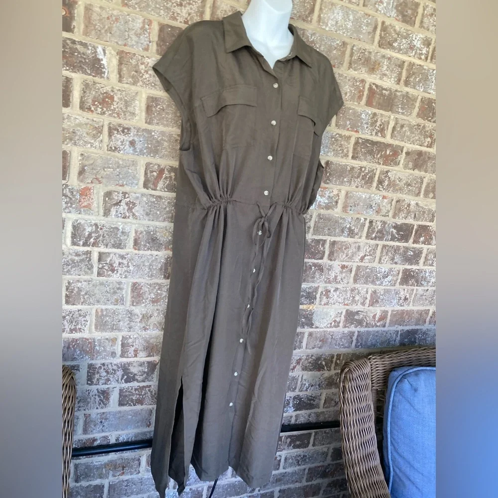 NWT Old Navy Waist Defined Utility MIDI Green Shirt Dress Size XL - Picture 3 of 12